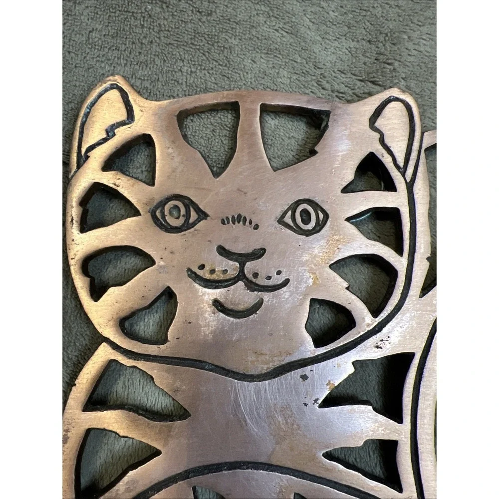 Vtg ODI Copper Cat Trivet 1983 Old Dutch Taiwan Cast Iron Wall Hanging Farmhouse